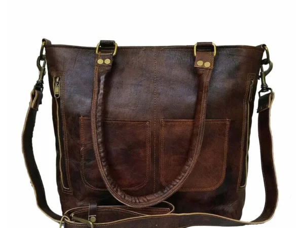 The Astoria Tote handmade vintage goat leather shoulder bag in brown