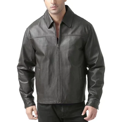 BGSD Greg men’s open bottom leather jacket with front zipper
