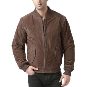 Men’s BGSD Urban suede leather bomber jacket with knit collar and zip-out liner