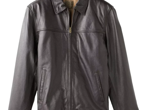 Men’s R and O open-bottom leather bomber jacket