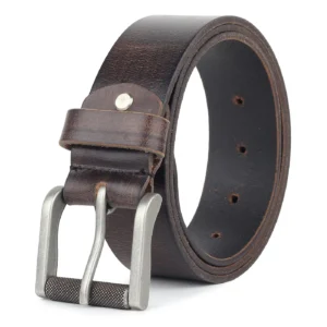 Full-grain buffalo leather men’s belt with rust-resistant buckle