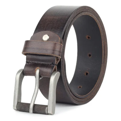 Full-grain buffalo leather men’s belt with rust-resistant buckle