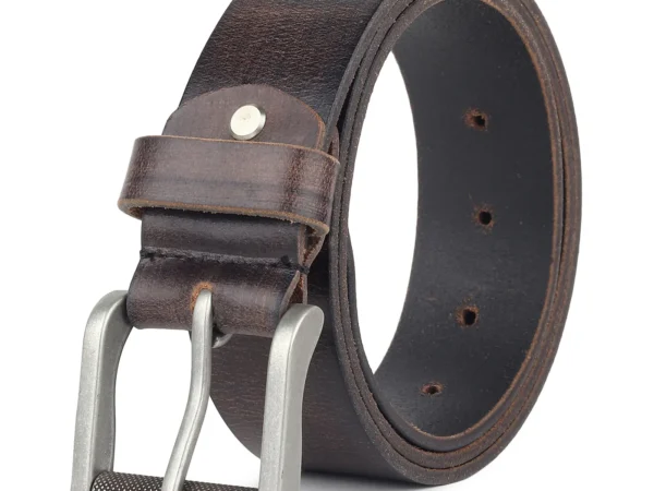 Full-grain buffalo leather men’s belt with rust-resistant buckle