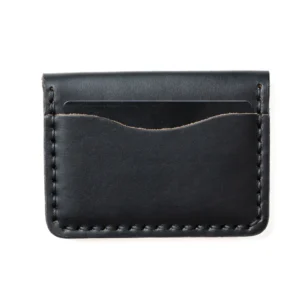 Open Legacy Leather 5-Card Wallet in black, showing two card slots on each side and a central cash/receipt pocket.